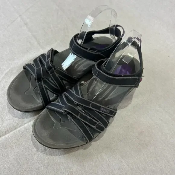 Teva Womens Tirra Strappy Sandals Size 11 Hiking Trails Outdoors Black Gray - Picture 3 of 9